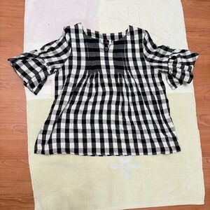 Ijoah Shirt Blouse Black White Gingham Check Balloon Sleeves